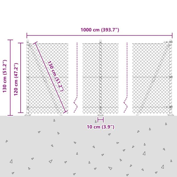 Kettenzaun mit 7 Flanschpfosten 1,2x10 m Verzinkter Stahl