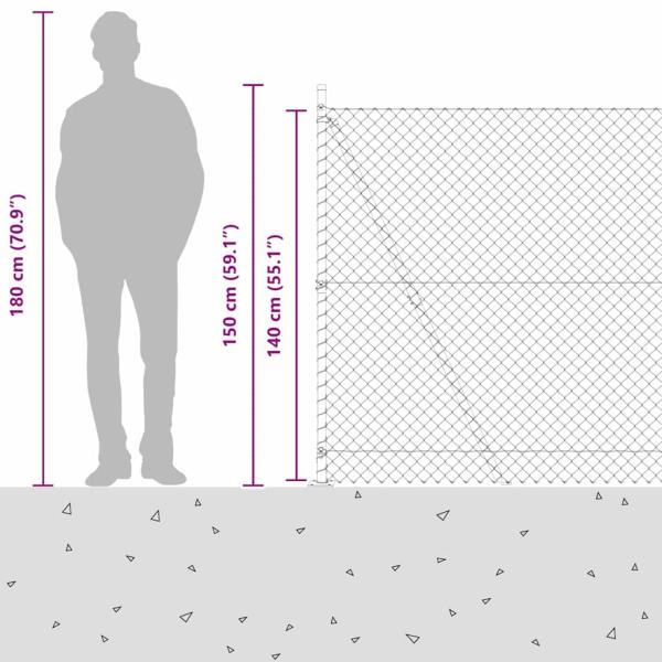 Kettengitterzaun mit 7 geflanschten Pfosten 1,4x10 m verzinkter Stahl