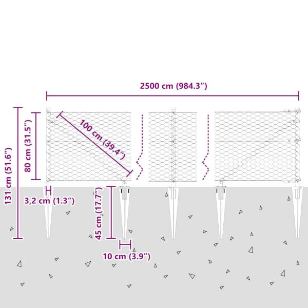 Sechseckzaun Grau 0.8x25 m Stahl