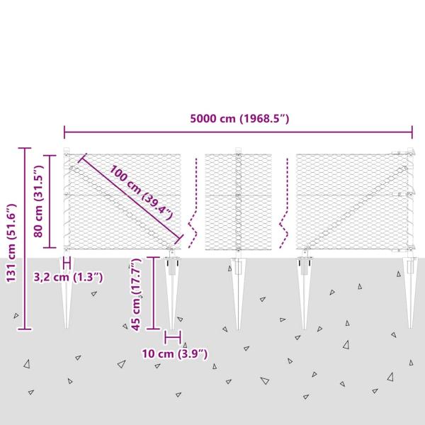 Hexagonzaun Grau 0,8x50 m Stahl