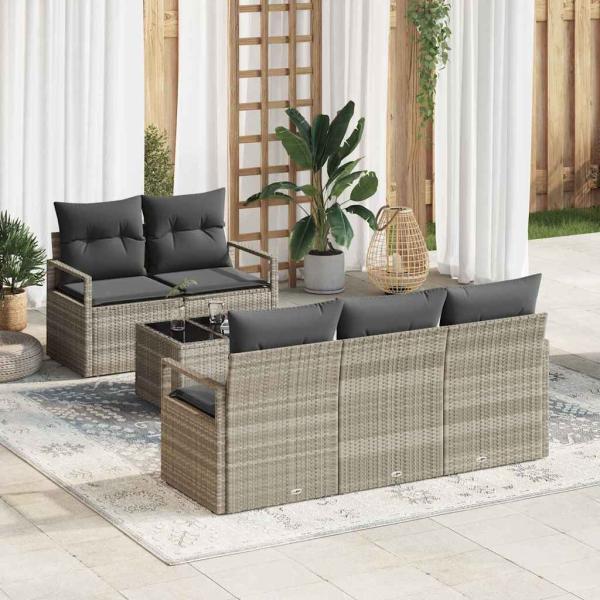 ARDEBO.de - 6-tlg. Gartensofa Set mit Kissen Hellgrau Poly Rattan