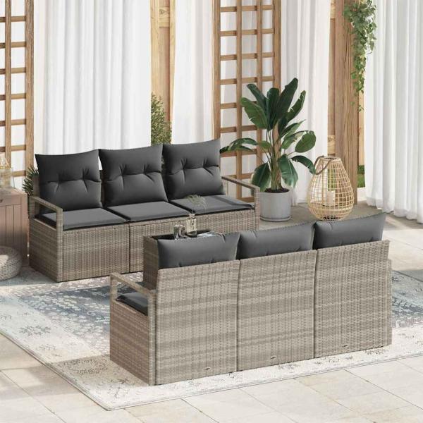 ARDEBO.de - 7-teiliges Garten-Sofa-Set mit Kissen in Hellgrau Poly-Rattan