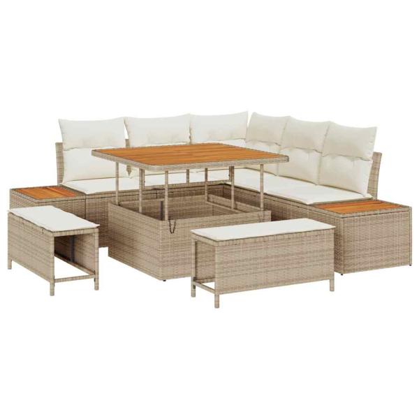 8-teiliges Garten-Sofaset mit Kissen Beige Poly-Rattan Akazie