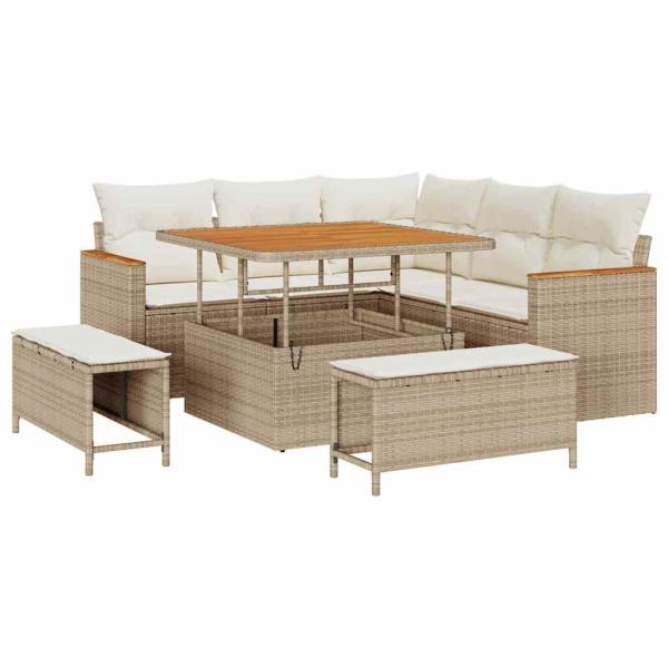 ARDEBO.de - 8-teiliges Garten Sofa Set mit Kissen Beige Poly Rattan Akazie