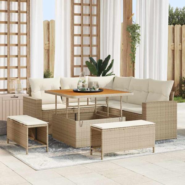 ARDEBO.de - 8-teiliges Garten Sofa Set mit Kissen Beige Poly Rattan