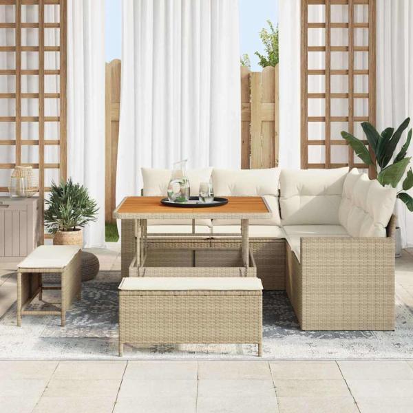 8-teiliges Garten Sofa Set mit Kissen Beige Poly Rattan