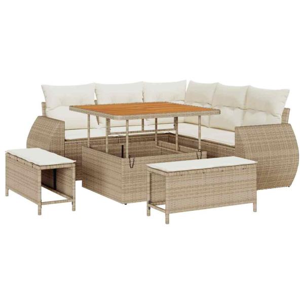 8-tlg. Garten-Sofagarnitur mit Kissen Beige Poly Rattan Akazie