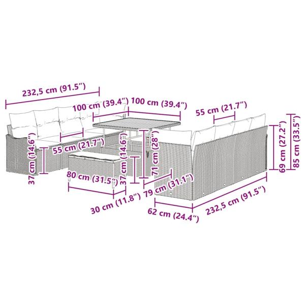 Garten-Sofa-Set mit Kissen mit Speicher 11 pcs Beige und Creme