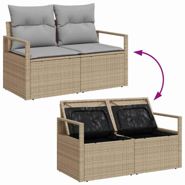 13-teiliges Garten Sofa Set mit Kissen Beige Poly Rattan Akazie