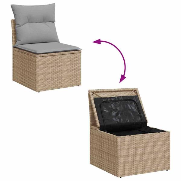13-teiliges Garten Sofa Set mit Kissen Beige Poly Rattan Akazie