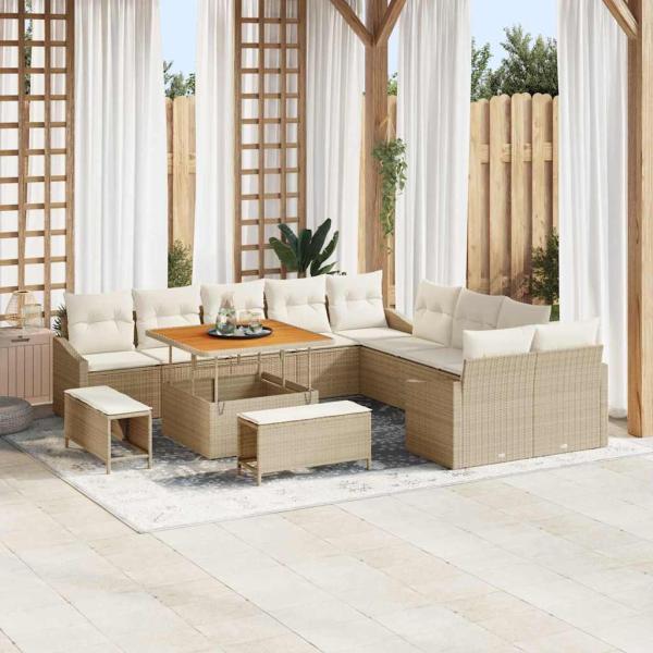 ARDEBO.de - Gartensofa-set mit Kissen mit Speicher 13 pcs Beige Poly Rattan