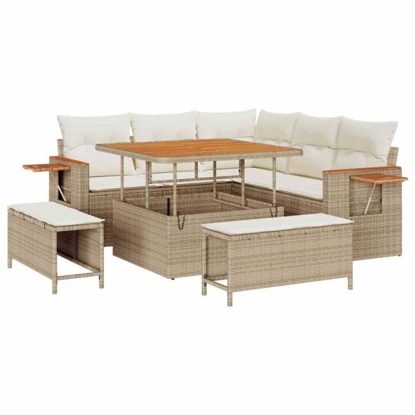 ARDEBO.de - 8-teiliges Garten Sofa Set mit Kissen Beige Poly Rattan Akazie
