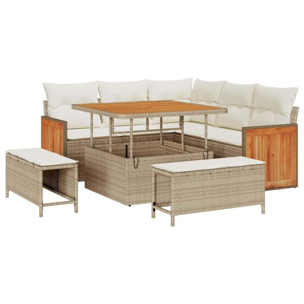 8-teiliges Garten Sofaset mit Kissen Beige Poly Rattan Akazie