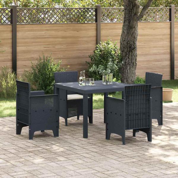 ARDEBO.de - 5-tlg. Garten-Essgruppe mit Kissen Anthrazit Poly Rattan