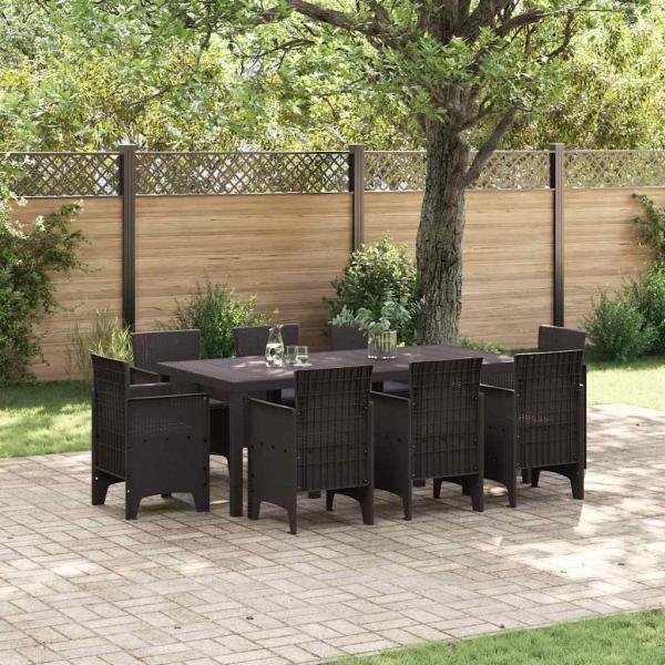 ARDEBO.de - 9-tlg. Garten-Essgruppe mit Kissen Braun Poly Rattan