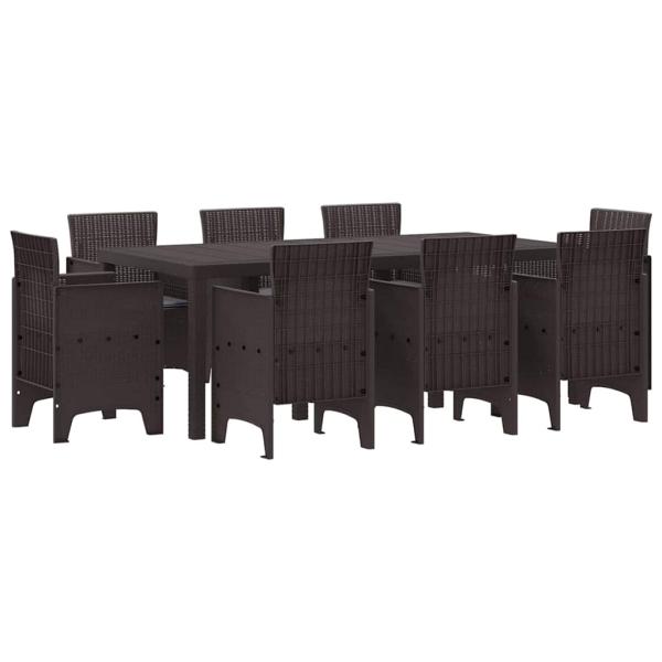 9-tlg. Garten-Essgruppe mit Kissen Braun Poly Rattan