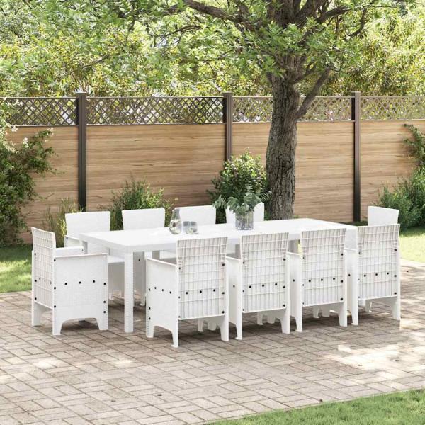 ARDEBO.de - 11-tlg. Garten-Essgruppe Weiß Poly Rattan