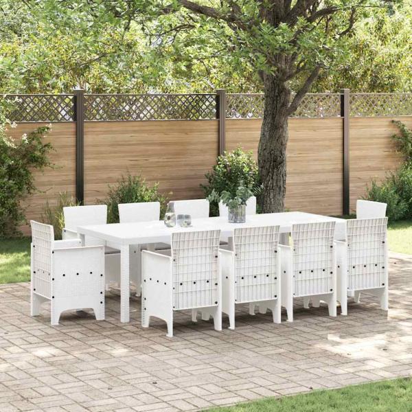 ARDEBO.de - 11-tlg. Garten-Essgruppe mit Kissen Weiß Poly Rattan