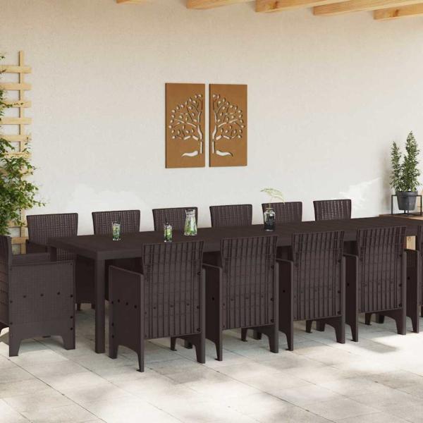 15-teiliges Garten Esszimmer Set Braun Poly-Rattan