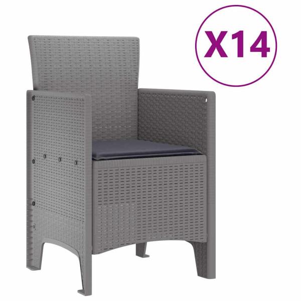 15-teiliges Garten Esszimmerset mit Kissen Hellgrau Poly-Rattan