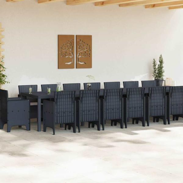 17-teilige Garten-Essgruppe mit Kissen Anthrazit Poly-Rattan