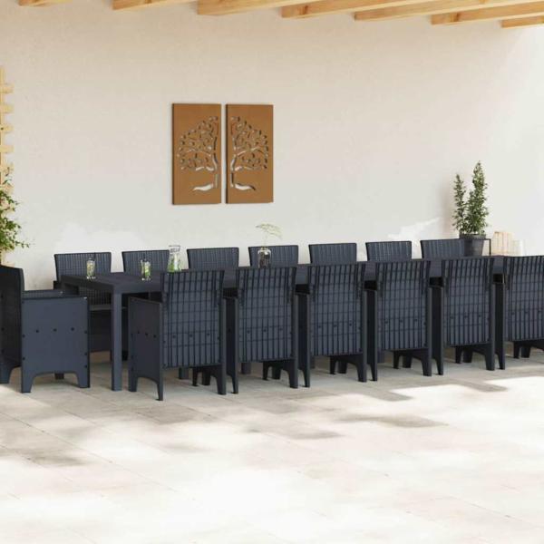 17-teiliges Garten Essset mit Kissen Anthrazit Poly-Rattan