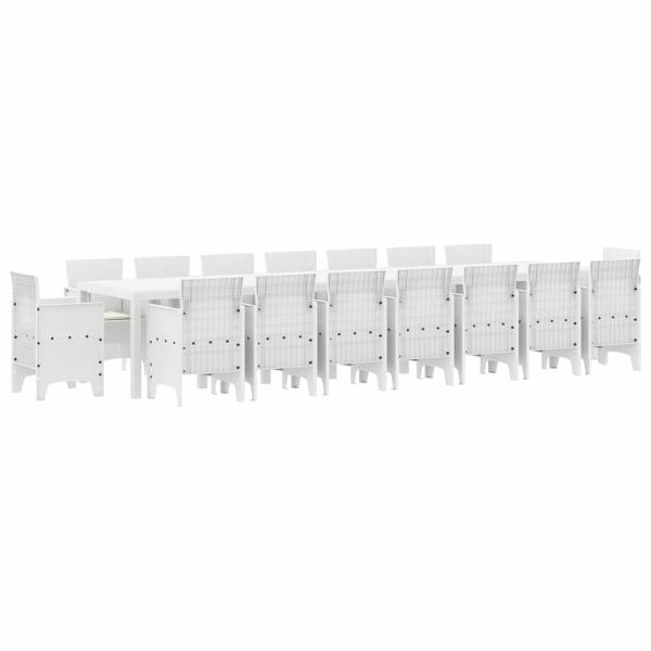 17-teiliges Garten-Ess-Set mit Kissen Weiß Poly-Rattan