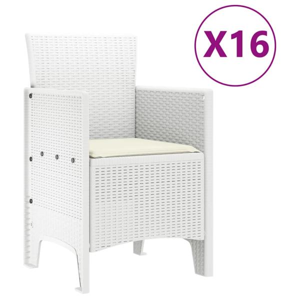 17-teiliges Garten-Ess-Set mit Kissen Weiß Poly-Rattan