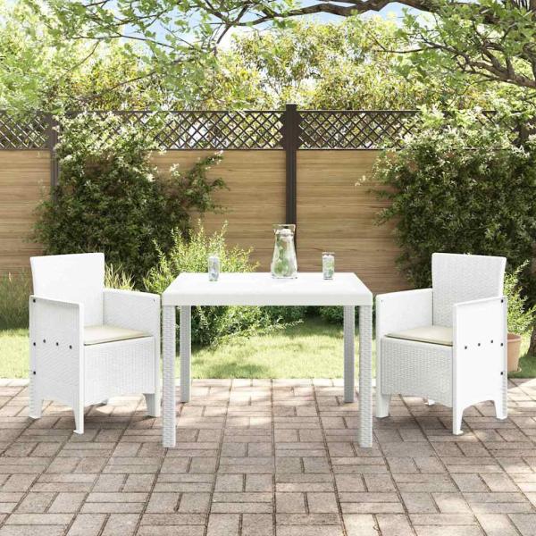 ARDEBO.de - 3-tlg. Garten-Essgruppe mit Kissen Weiß Poly Rattan