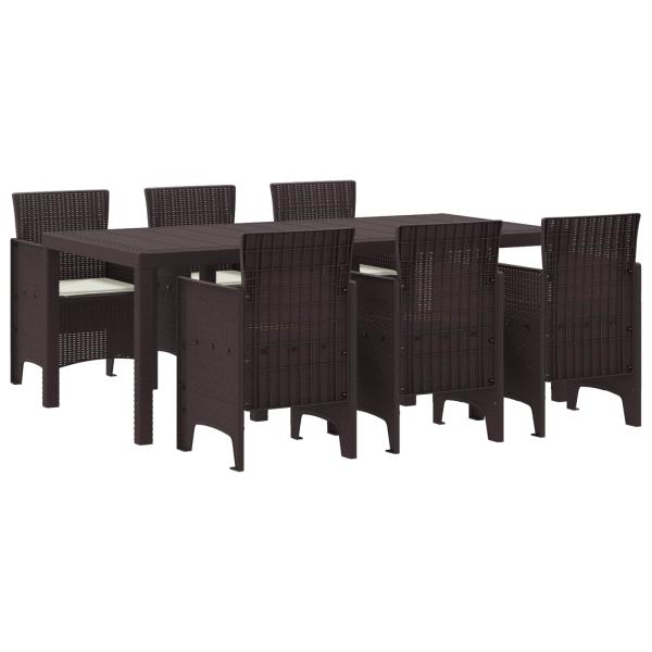 ARDEBO.de - 7-teiliges Garten Esszimmer Set mit Kissen Braun Poly Rattan