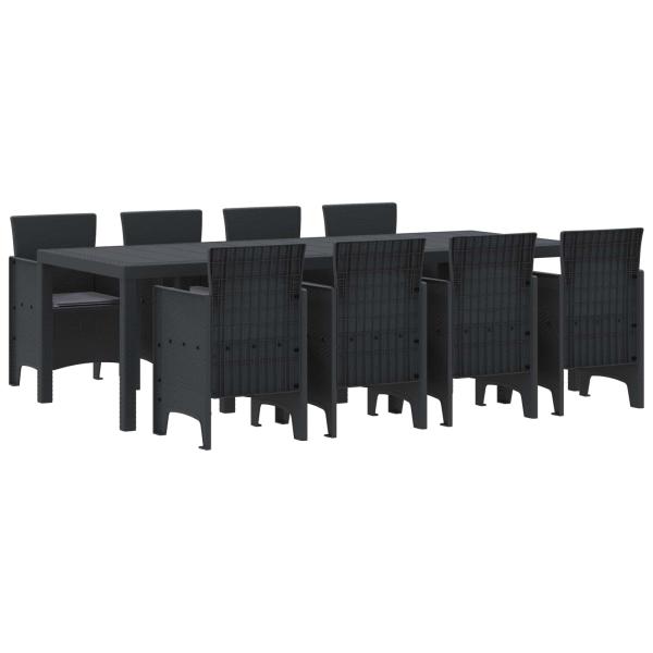 ARDEBO.de - 9-tlg. Garten-Essgruppe mit Kissen Anthrazit Poly Rattan