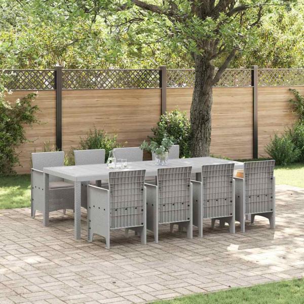 ARDEBO.de - 9-tlg. Garten-Essgruppe mit Kissen Weiß Poly Rattan