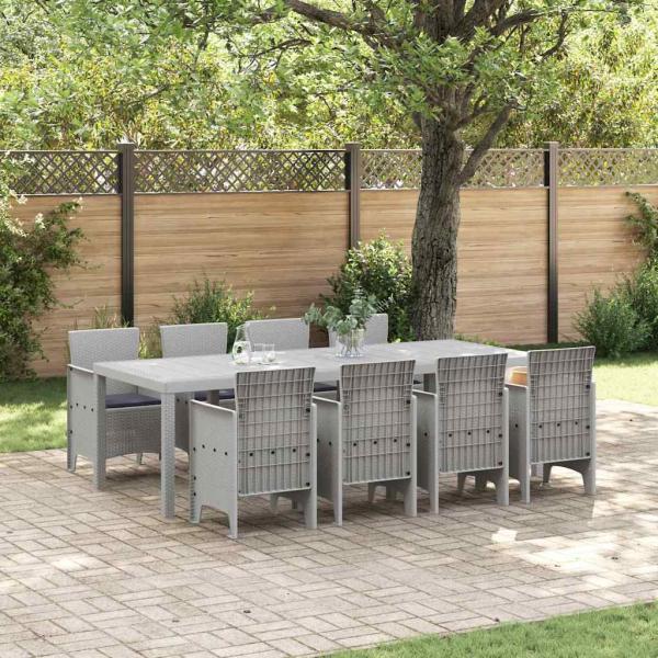 ARDEBO.de - 9-tlg. Garten-Essgruppe mit Kissen Weiß Poly Rattan