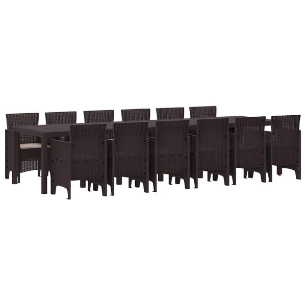 13-teiliges Garten Esstisch Set mit Kissen Braun Poly-Rattan