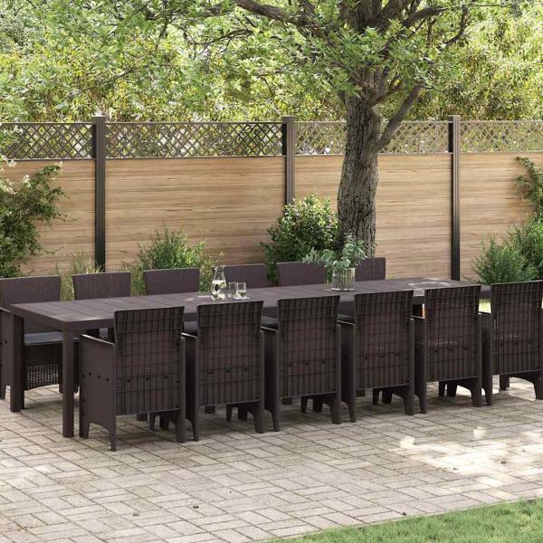 ARDEBO.de - 13-teiliges Garten-Essset mit Kissen aus braunem Poly-Rattan