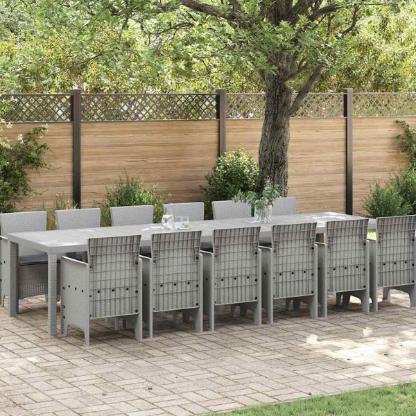 ARDEBO.de - 13-teiliges Garten Esszimmer Set mit Kissen Hellgraues Poly-Rattan