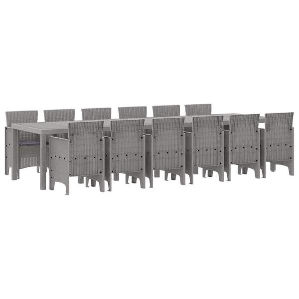 13-teiliges Garten Esszimmer Set mit Kissen Hellgraues Poly-Rattan
