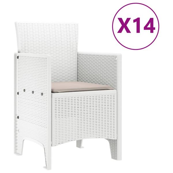 15-teilige Garten Essgruppe mit Polstern Weiß Poly Rattan