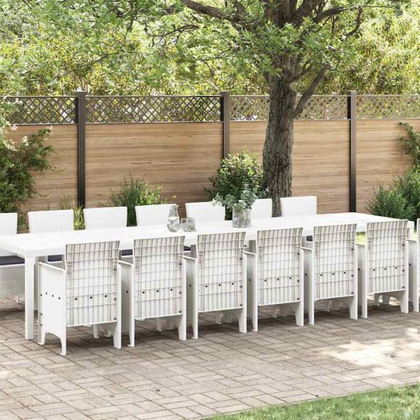 ARDEBO.de - 15-teilige Garten Essgruppe mit Kissen Weiß Poly Rattan