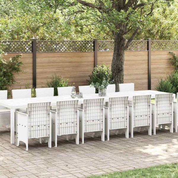 ARDEBO.de - 15-teiliges Garten Essgruppe mit Kissen Weiß Poly-Rattan