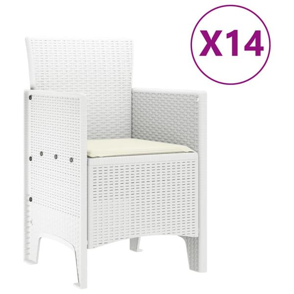 15-teiliges Garten Essgruppe mit Kissen Weiß Poly-Rattan