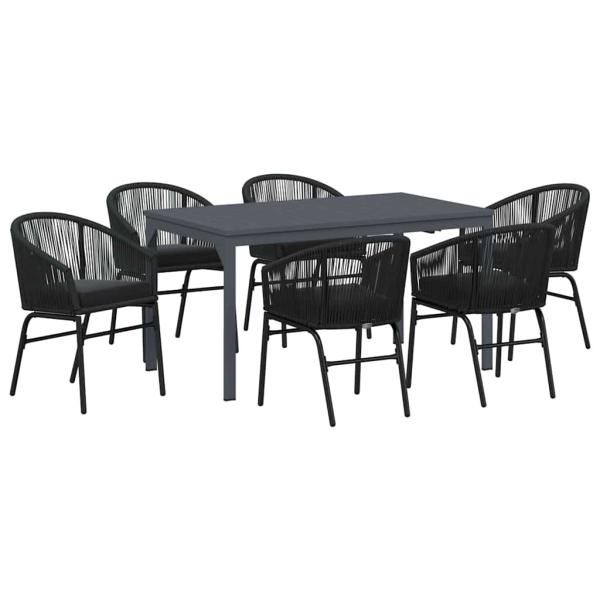 7-teiliges Garten Essgruppen Set mit Kissen Schwarz Poly Rattan