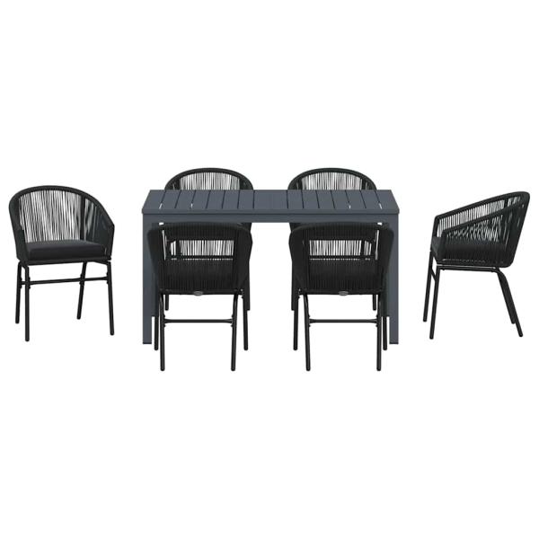 7-teiliges Garten Essgruppen Set mit Kissen Schwarz Poly Rattan