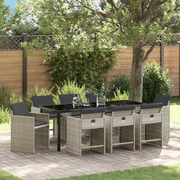 ARDEBO.de - Garten Essgruppe 9 stk. Hellgrau Poly-Rattan