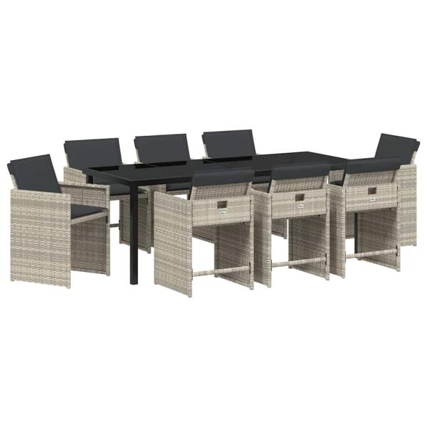 Garten Essgruppe 9 stk. Hellgrau Poly-Rattan