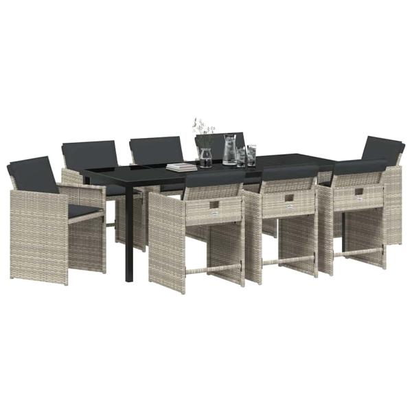 Garten Essgruppe 9 stk. Hellgrau Poly-Rattan