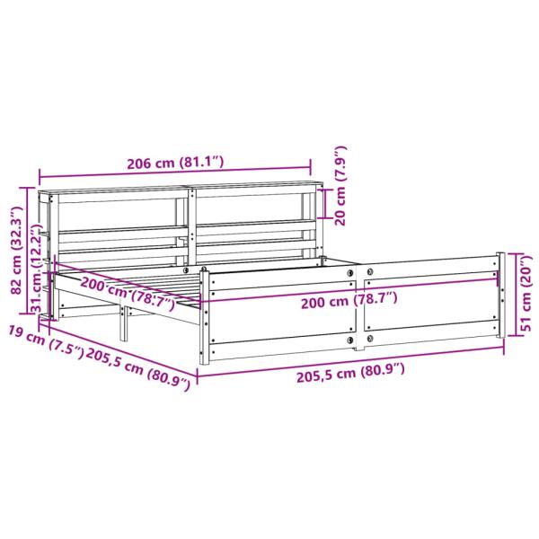Bettgestell mit Kopfteil ohne Matratze 200x200 cm