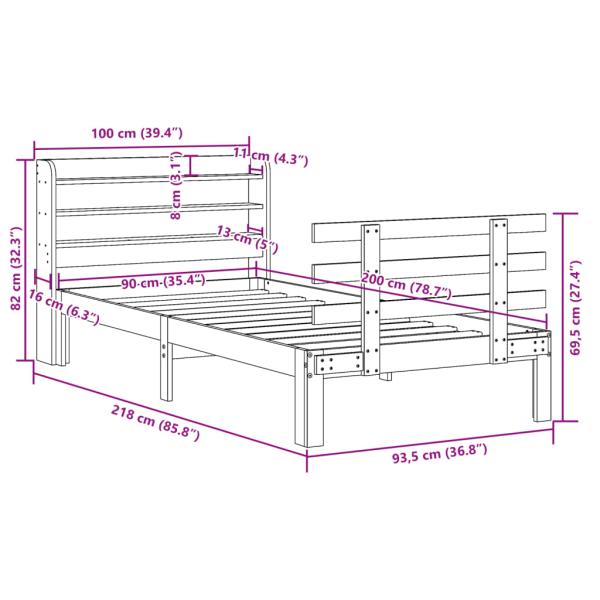 Bettgestell mit Kopfteil ohne Matratze Weiß 90x200 cm
