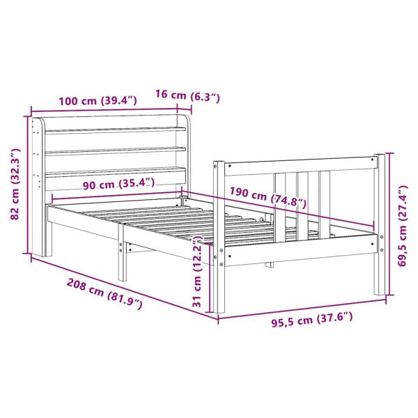 Bettgestell mit Kopfteil ohne Matratze 90x190 cm