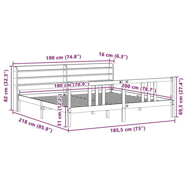 Bettgestell mit Kopfteil ohne Matratze 180x200 cm